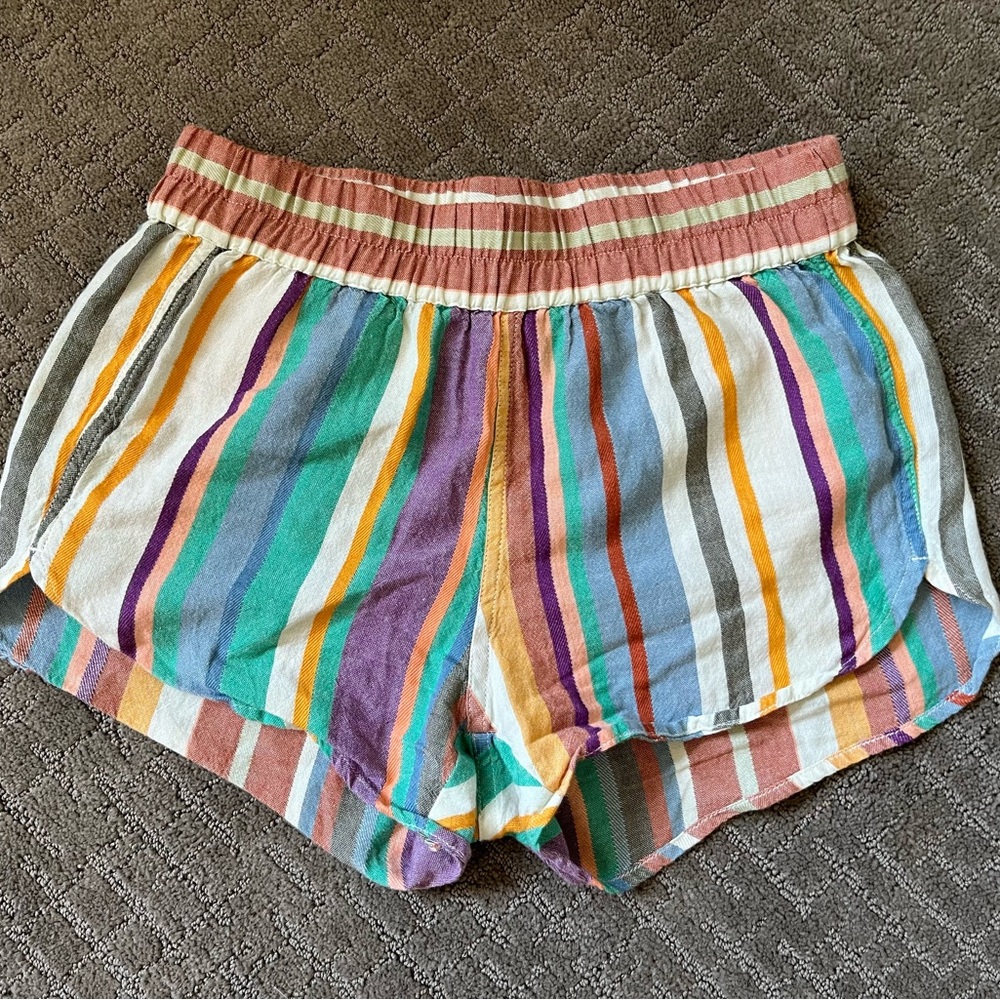 Kavu Multicolor Striped Athletic Shorts - Green, Purple, Blue, Gold, Cream